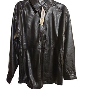 Badgley Mischka GiGi Black Vegan Leather Button Down Shirt Jacket NWT
